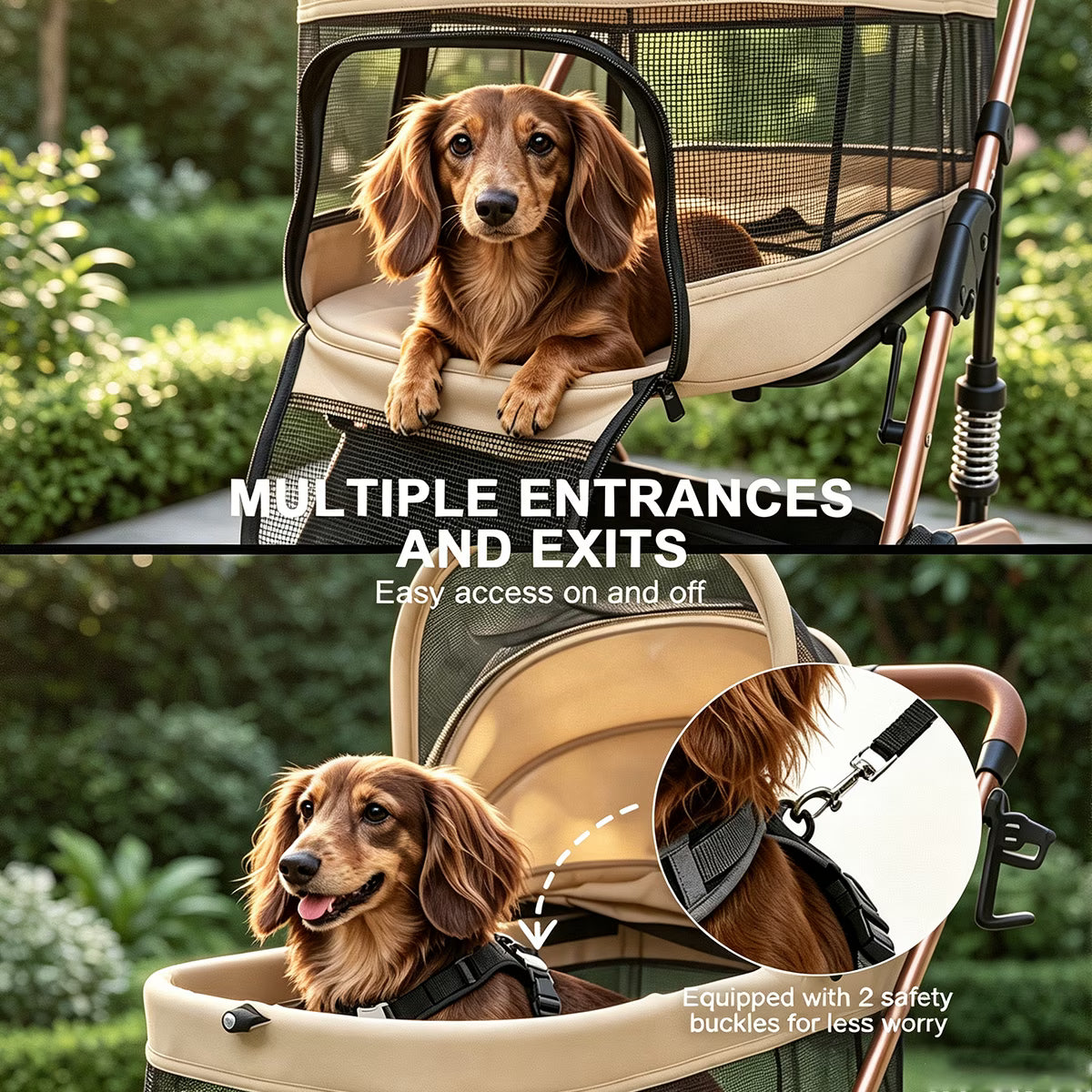 TIMHAKA 3-in-1 Foldable Pet Stroller for Dogs & Cats, Detachable Carrier with Wheels, Khaki