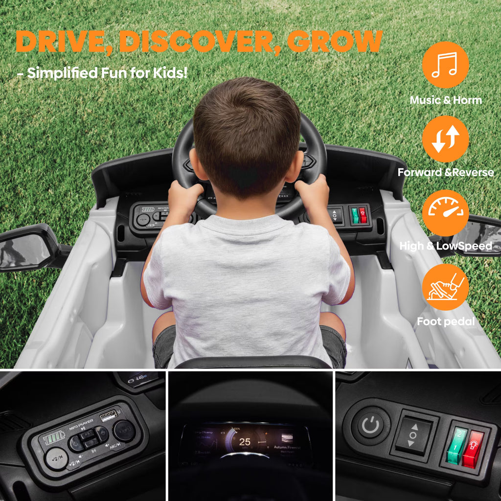 EVOKEDEN 24V Licensed Chevrolet Silverado Electric Car for Kids, Ride on Toys for Toddlers with Remote Control, Soft Start, LED Lights, Music Player, Seat Belts, White