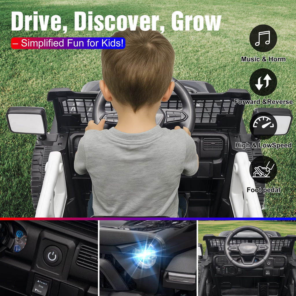 EVOKEDEN 12V Remote Control Ride On Car for Kids, Electric Toddler Police Car with Spring Suspension, LED Lights & Music