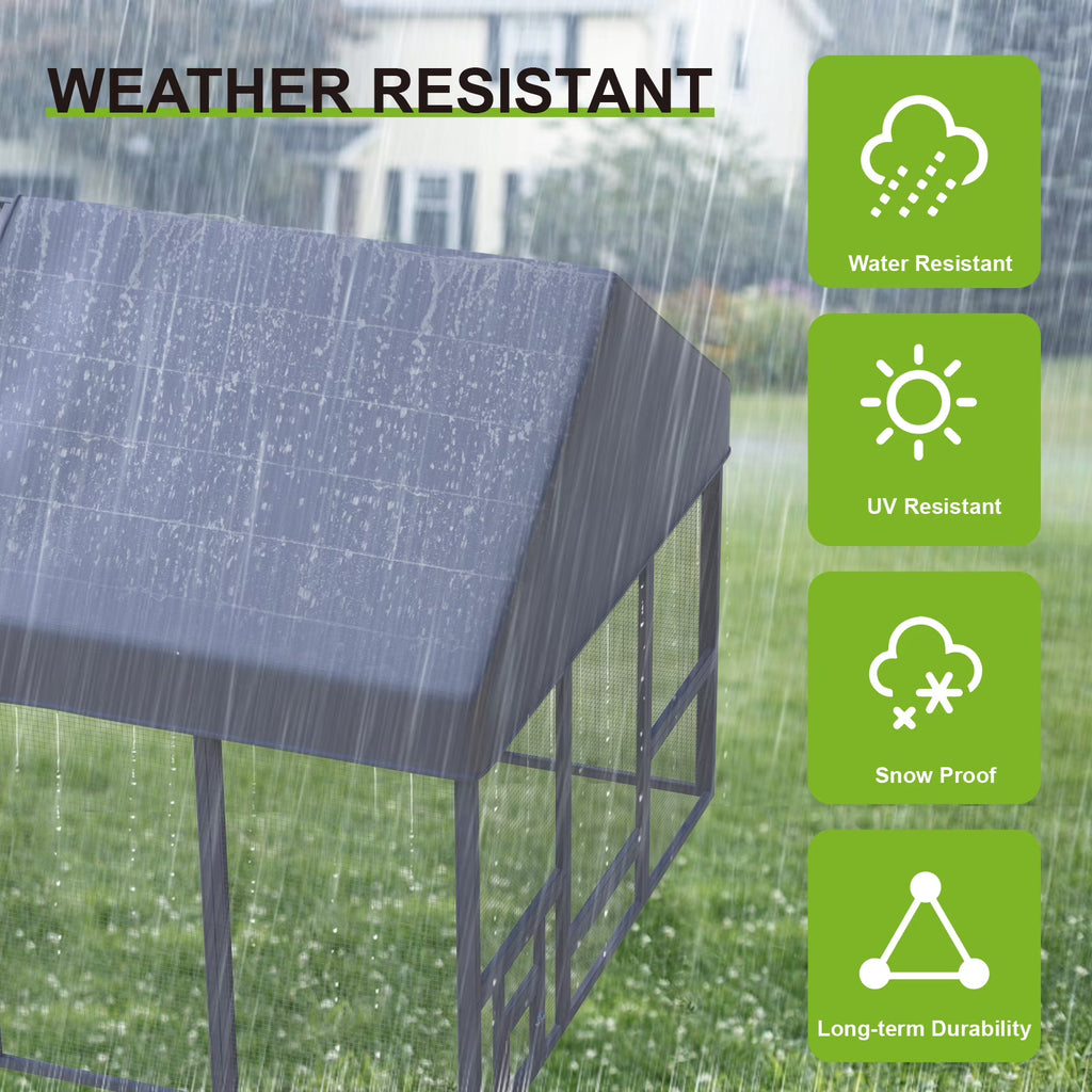 TIMHAKA 96” Outdoor Large Chicken Coop, Wooden Chicken Run w/ Cover for 12 Chickens, Gray