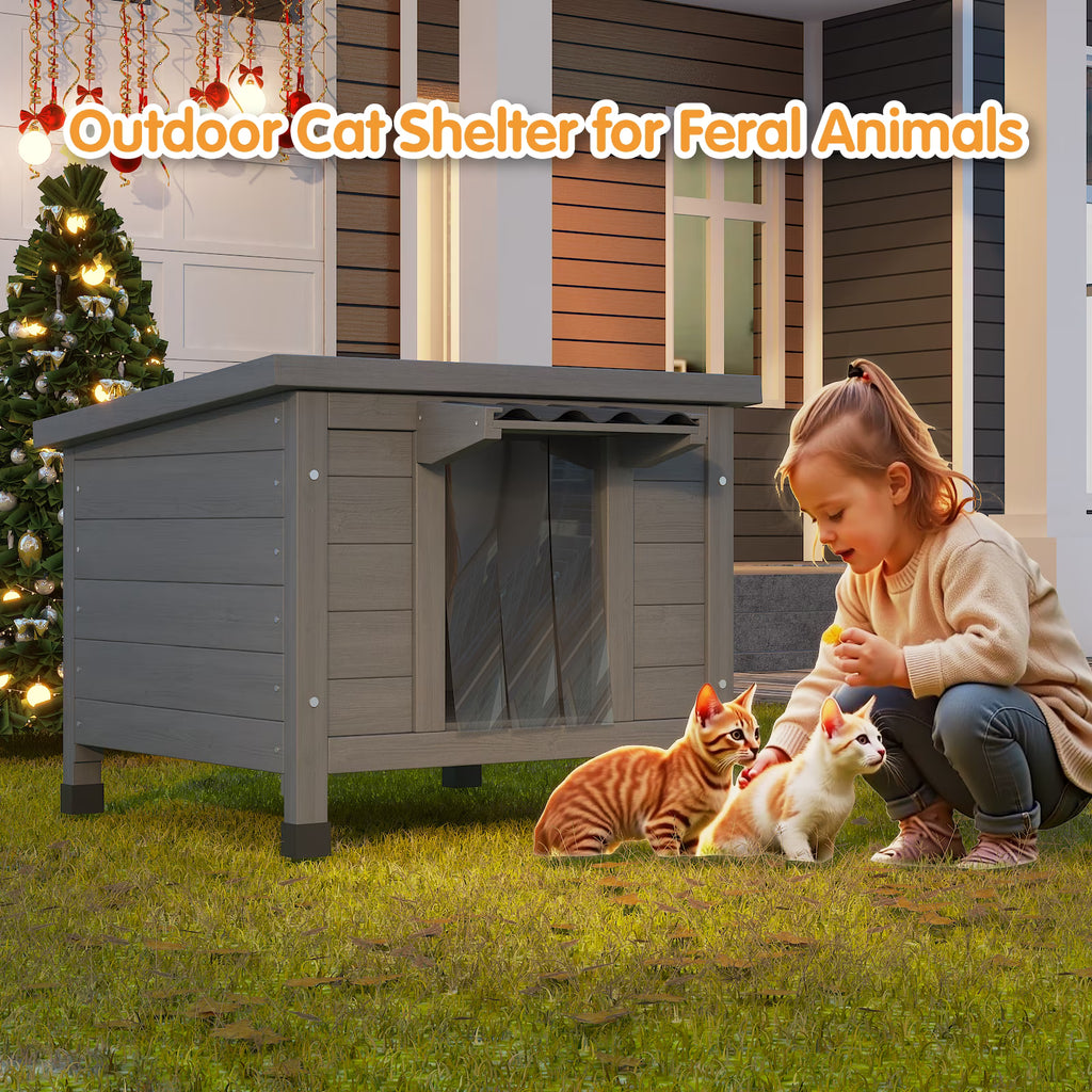 TIMHAKA Outdoor Cat House, Weatherproof Shelter for Cats, Dogs & Rabbits, Durable & Insulated Shelter for Garden, Patio & Backyard, Gray