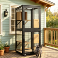 TIMHAKA Outdoor Cat Catio Enclosure, 4 Tiers Indoor Catio w/ Wheels, Resting Box, Waterproof Roof, Black & Yellow