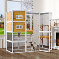 TIMHAKA 4 Tier Catio Outdoor Cat Enclosure, DIY Large Cat Cages Indoor with Window for 3 Cats, Cat Playpens with Resting Box, Platform, Waterproof Roof & Large Door, 76" L x 32.9" W x 70.8" H, White 4 stars out of 9 reviews (4.0)