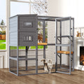 TIMHAKA 4 Tier Catio Outdoor Cat Enclosure, DIY Large Cat Cages Indoor with Window for 3 Cats, Cat Playpens with Resting Box, Platform, Waterproof Roof & Large Door, 76" L x 32.9" W x 70.8" H, Gray
