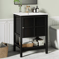 EVOKEDEN 24" Bathroom Vanity with Sink, Small Farmhouse Freestanding Bathroom Cabinet Combo Set, Soft Closing Door and Open Storage Shelf, Black