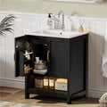 EVOKEDEN 24" Bathroom Vanity with Sink, Freestanding Modern Cabinet Vanity with LED Light, 2 Soft Closing Cabinet Door with Organizer, Black