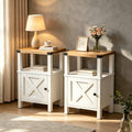 EVOKEDEN 2PCS Farmhouse Nightstands, Sofa Side End Table w/ Storage & Barn Door for Bedroom Living Room White