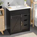 EVOKEDEN 30" Bathroom Vanity with Sink, Bathroom Storage Cabinet with Sliding Barn Door, Farmhouse Bathroom Cabinet with 3 Drawers, Black