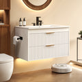 EVOKEDEN 30” Floating Bathroom Vanity with Sink, Wall-Mounted Vanity with 2 Drawers & LED Light, White