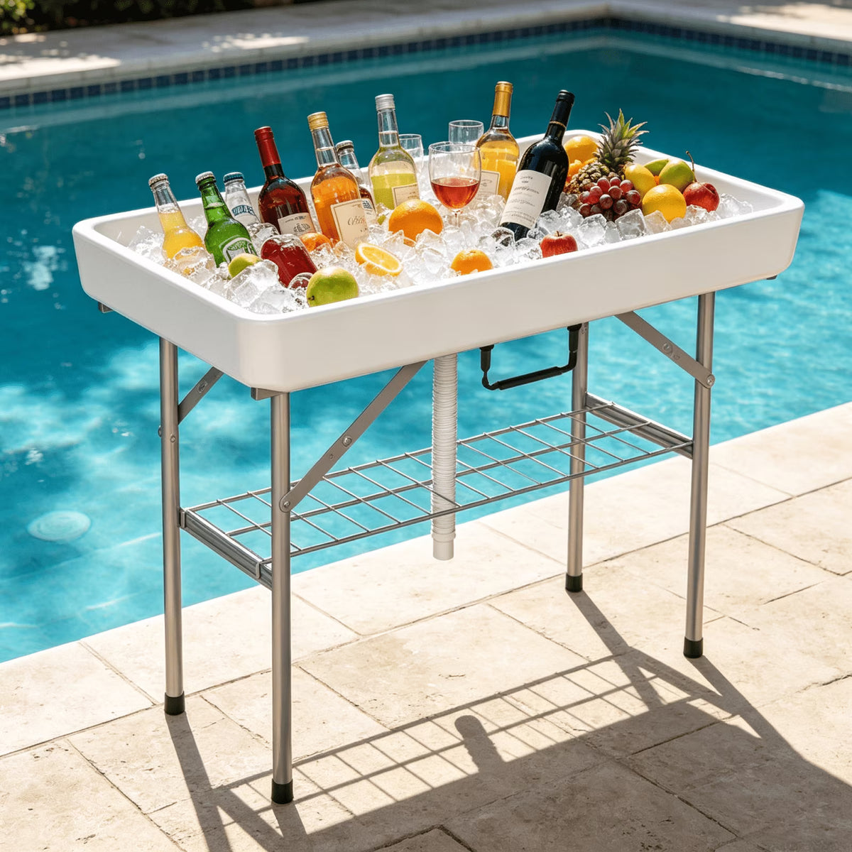 EVOKEDEN 4 Foot Party Ice Cooler Table, Folding Tailgate Camp Fishing Cleaning with Matching Skirt & Drain Hose for BBQ, Camping, Picnic, White