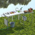 EVOKEDEN 42.5" Fish Cleaning Table w/ Dual Sink, Portable Folding Camping Table w/ Foldable Extension Stand, Outdoor Sink Station for Picnic