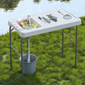 EVOKEDEN 42.5" Fish Cleaning Table w/ Sink, Folding Camping Table & Fish Cleaning Station w/ Measure Mark