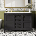 EVOKEDEN 48'' Bathroom Vanity with Sink Combo, Freestanding Farmhouse Thickened Wood Bathroom Storage Cabinet with Undermount Double Sink, 3 Drawers & 2 Soft-Close Doors with Organizers, Black