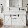 EVOKEDEN 48" Bathroom Vanity with Double Sink Combo, Farmhouse Bathroom Cabinet Set with Sliding Barn Door & 3 Drawers, White