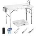 EVOKEDEN 50" Fish Cleaning Table w/ Sink Bi-Folding Portable Camping Sink Station with Drain Hose, Trash Can, Gloves and Cleaning Kits