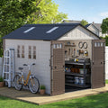 EVOKEDEN 8x10 FT Storage Shed with Floor, Waterproof HDPE Outdoor Tool House with Window & Skylight for Backyard Patio Lawn Pool Mower Bike Supplies