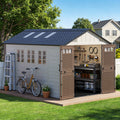 EVOKEDEN 8x12 FT Outdoor Storage Shed with Floor, Waterproof HDPE Garden Tool House with Window & Skylight for Backyard Patio Lawn Pool Mower Bike Supplies