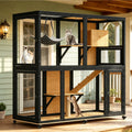 TIMHAKA 4-Tier Large Cat Enclosure House, Indoor & Outdoor Catio for Sunbathing, Black & Yellow