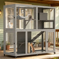 TIMHAKA 4-Tier Large Cat Enclosure House with Wheels, Indoor & Outdoor Catio for Sunbathing, Gray