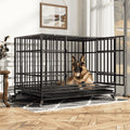 TIMHAKA Heavy Duty 2-Door 48" Pet Kennel and Crate for Large Dogs with Wheels