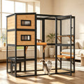 TIMHAKA Catio Outdoor Cat Enclosure Large Wooden Cat House for Multiple Cats w/ Resting Box, Platform, Waterproof Roof & Large Door, Black & Yellow