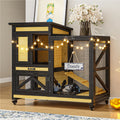 TIMHAKA Large 2-Story Rabbit Cage with Run – Indoor & Outdoor Bunny Hutch 2 Removable Trays, Waterproof Roof, 4 Metal Wheels