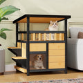 TIMHAKA 2-Story Outdoor Cat House, Wooden Feral Cat Shelter w/ Escape Door, Pull-Out Bottom & Scratching Mat