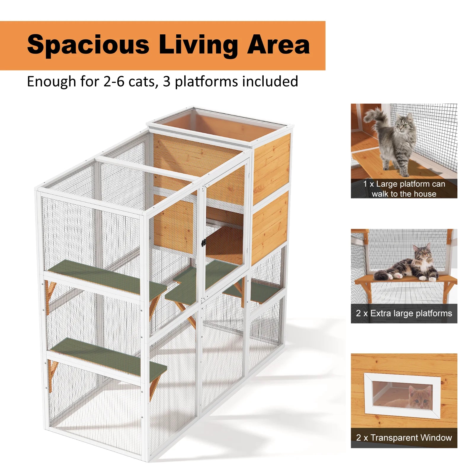 TIMHAKA 4 Tier Catio Outdoor Cat Enclosure, DIY Large Cat Cages Indoor with Window for 3 Cats, Cat Playpens with Resting Box, Platform, Waterproof Roof & Large Door, 76" L x 32.9" W x 70.8" H, White 4 stars out of 9 reviews (4.0)