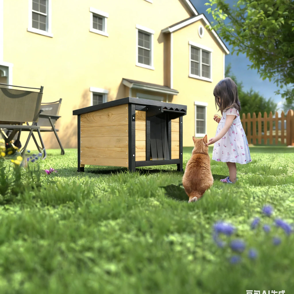 TIMHAKA Outdoor Cat House, Weatherproof Shelter for Cats, Dogs & Rabbits, Durable & Insulated Shelter for Garden, Patio & Backyard, Black & Yellow