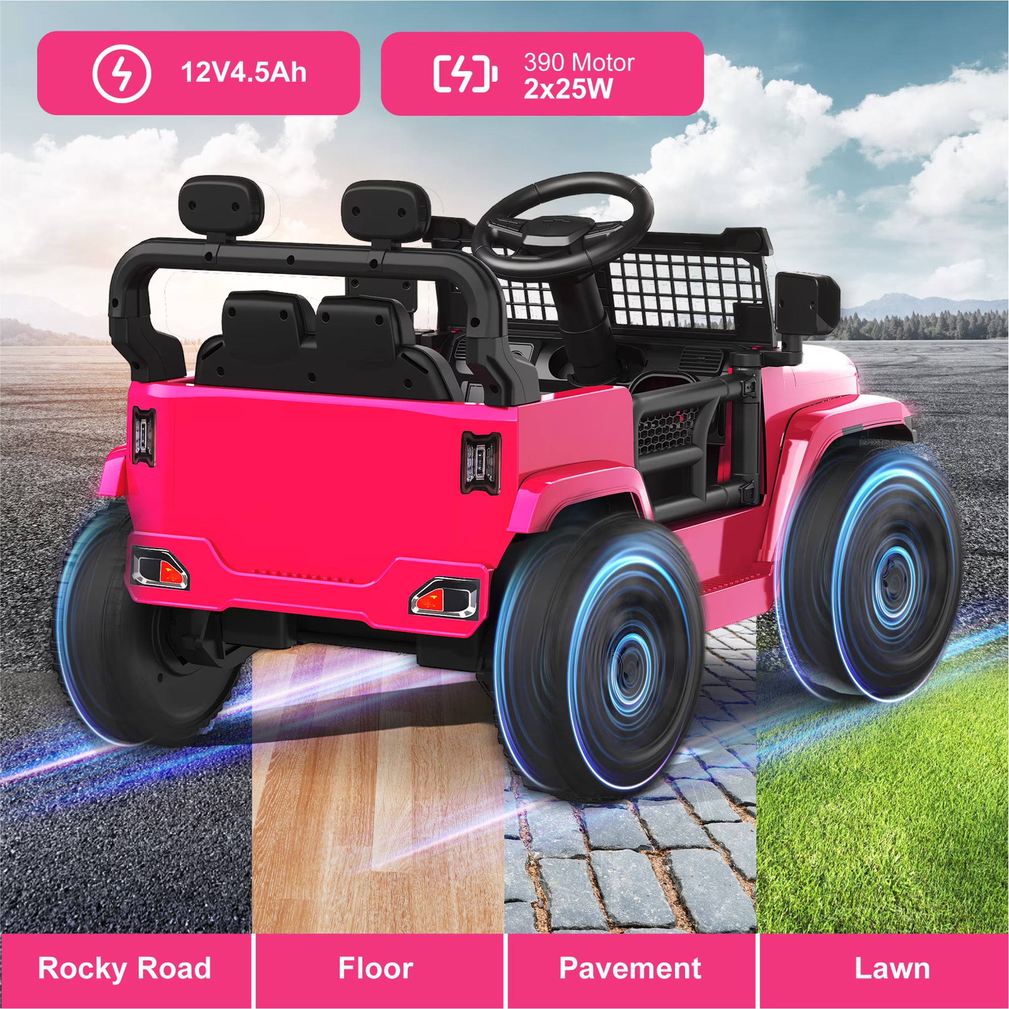 EVOKEDEN 12V Remote Control Ride On Car for Kids, Electric Toddler Car with Spring Suspension, LED Lights & Music, Pink