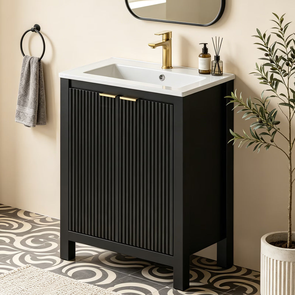 EVOKEDEN 24" Bathroom Vanity with Sink, Freestanding Vanity Cabinet with Soft-Close Doors, Black