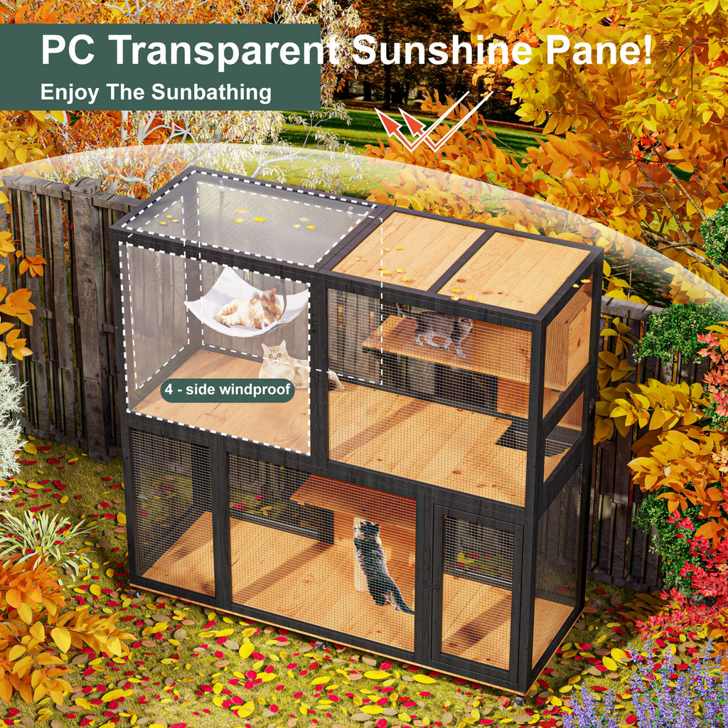 TIMHAKA 4-Tier Large Cat Enclosure House, Indoor & Outdoor Catio for Sunbathing, Black & Yellow