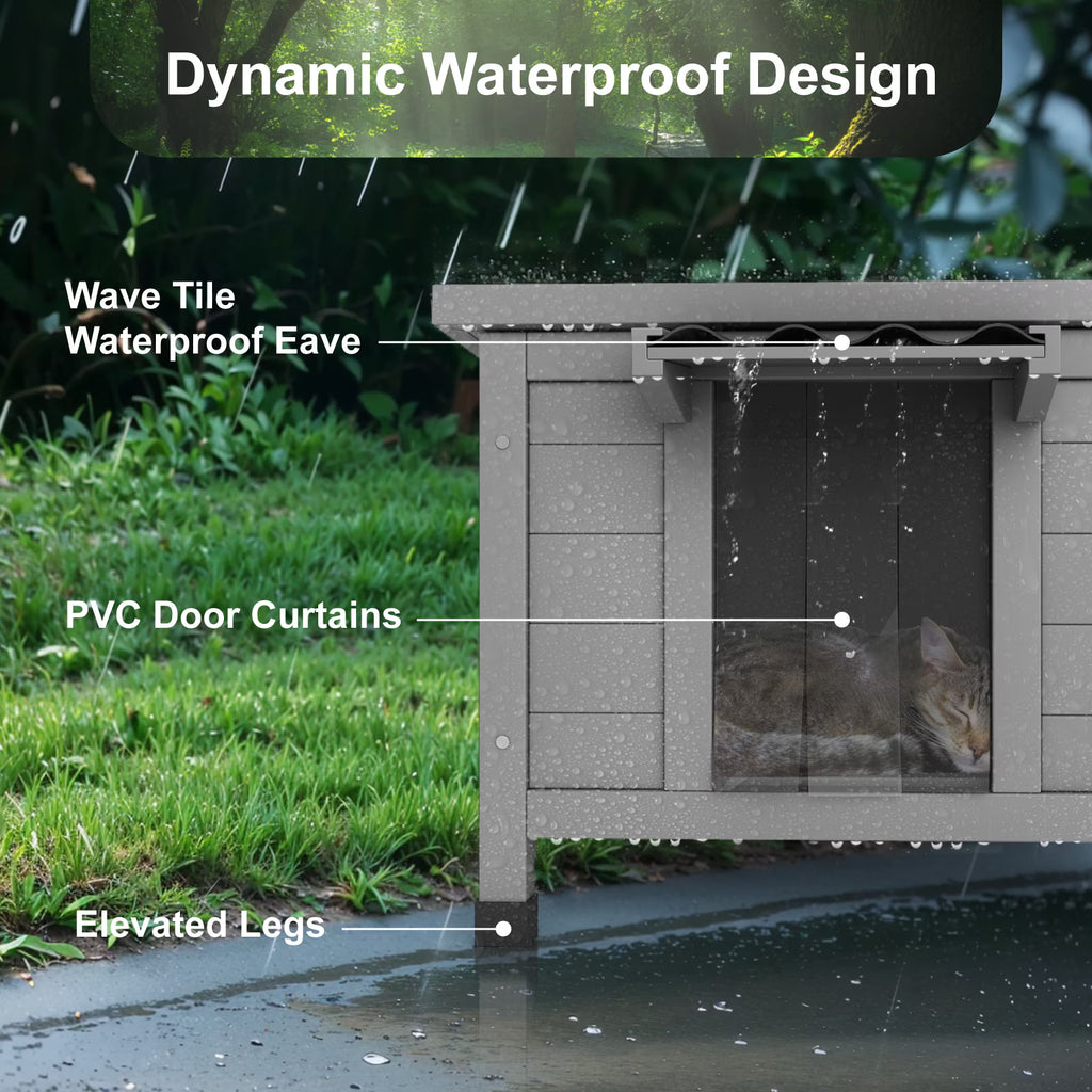 TIMHAKA Outdoor Cat House, Weatherproof Shelter for Cats, Dogs & Rabbits, Durable & Insulated Shelter for Garden, Patio & Backyard, Gray