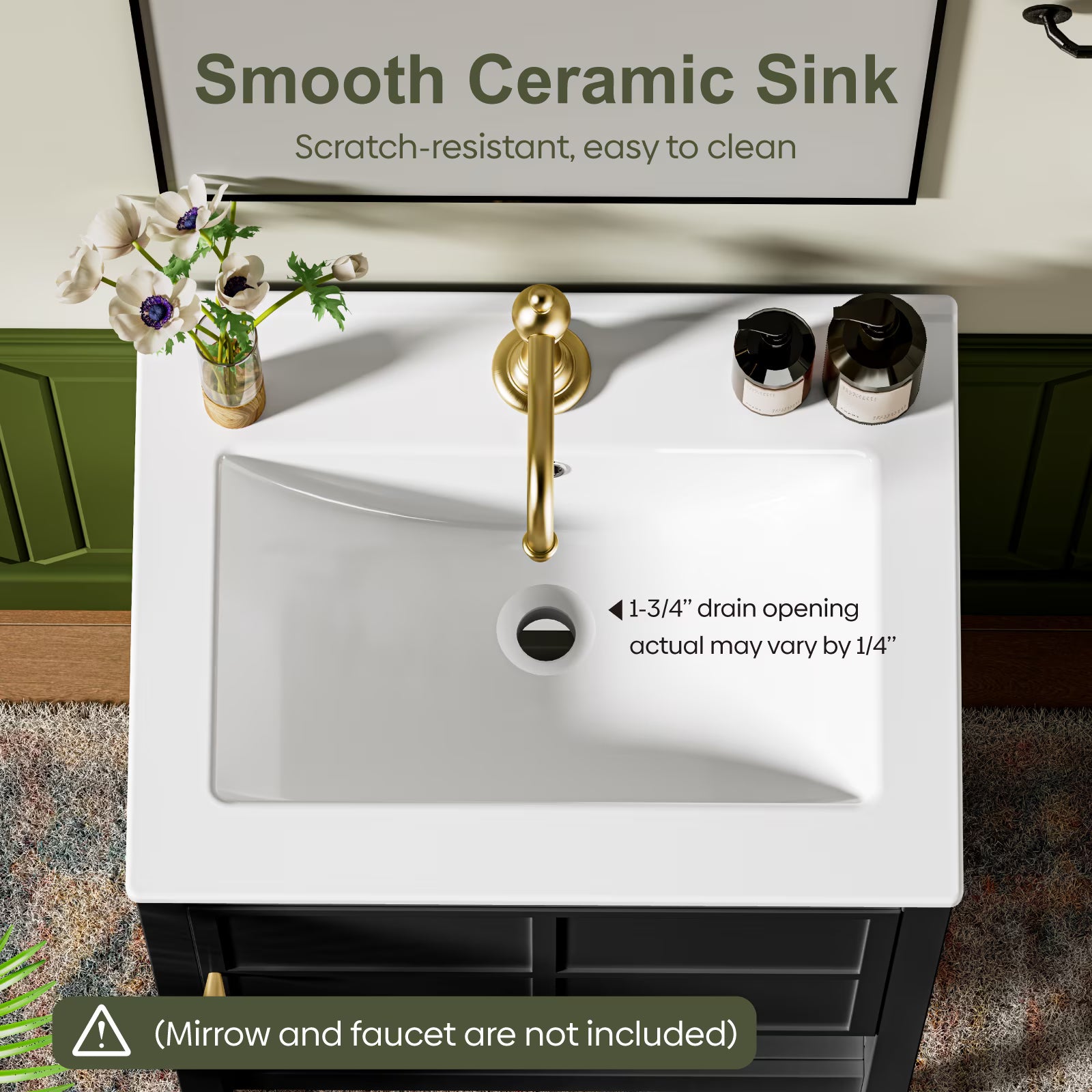 EVOKEDEN 24" Bathroom Vanity with Sink, Small Farmhouse Freestanding Bathroom Cabinet Combo Set, Soft Closing Door and Open Storage Shelf, Black