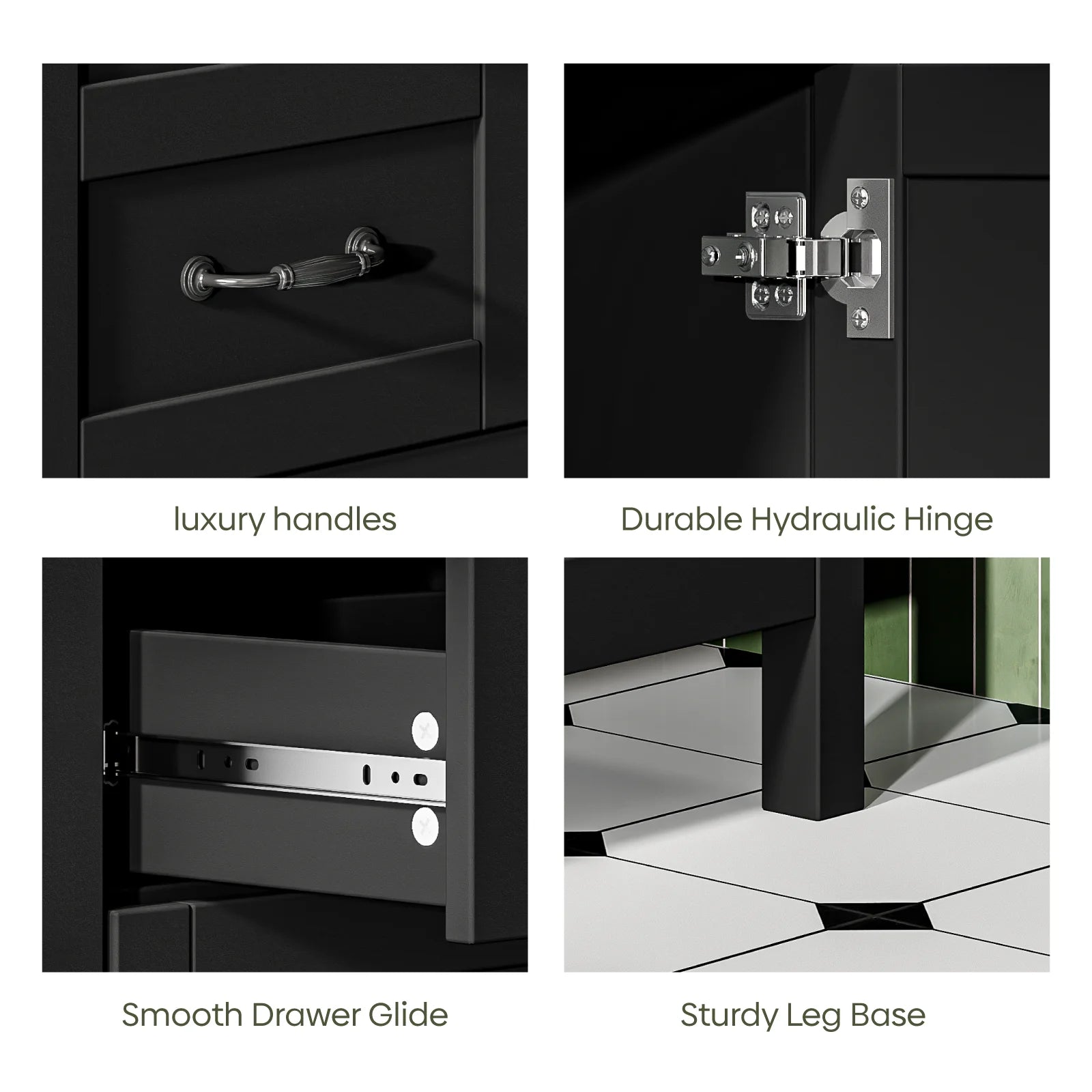 EVOKEDEN 48'' Bathroom Vanity with Sink Combo, Freestanding Farmhouse Thickened Wood Bathroom Storage Cabinet with Undermount Double Sink, 3 Drawers & 2 Soft-Close Doors with Organizers, Black