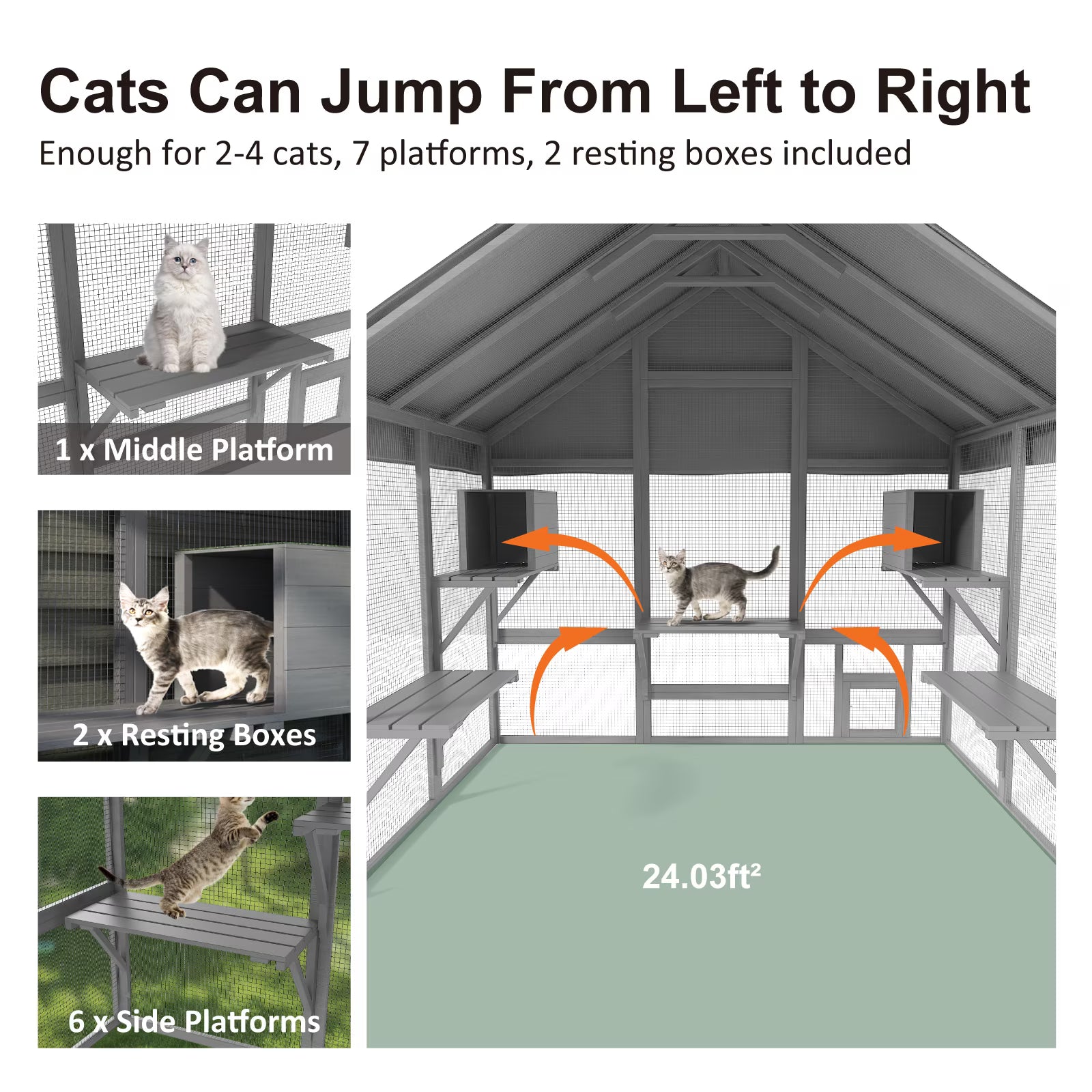 TIMHAKA 71" Large Outdoor Catio Enclosure w/ 7 Tiered Platforms, 2 Premium Resting Boxes, UV-Resistant Cover