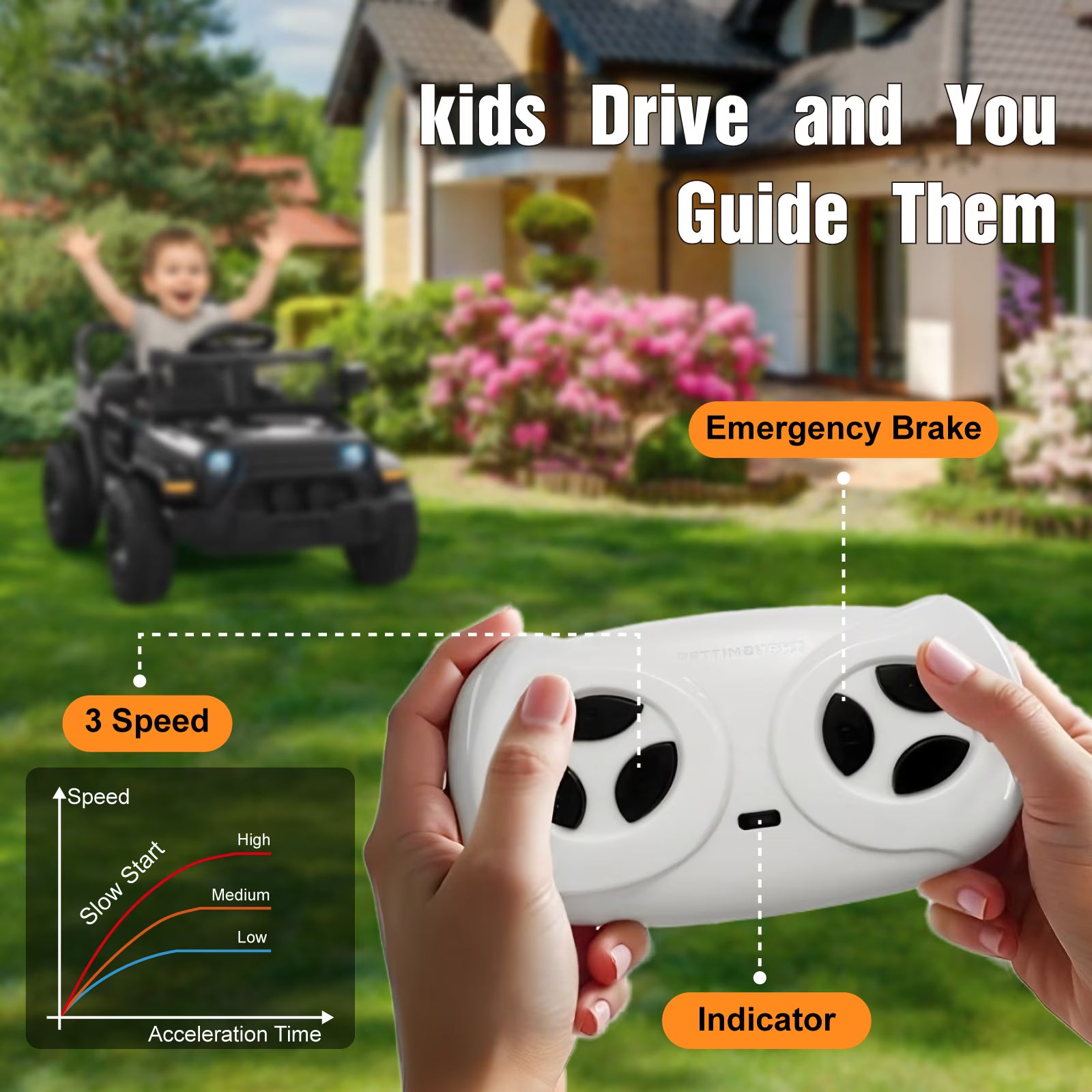 EVOKEDEN 12V Remote Control Ride On Car for Kids, Electric Toddler Car with Spring Suspension, LED Lights & Music, Black