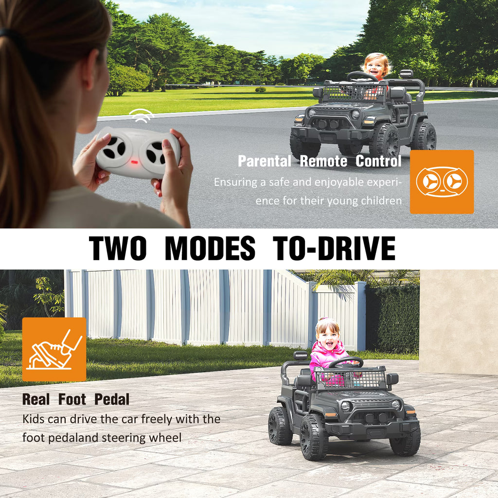 EVOKEDEN 12V Remote Control Ride On Car for Kids, Electric Toddler Car with Spring Suspension, LED Lights & Music, Black
