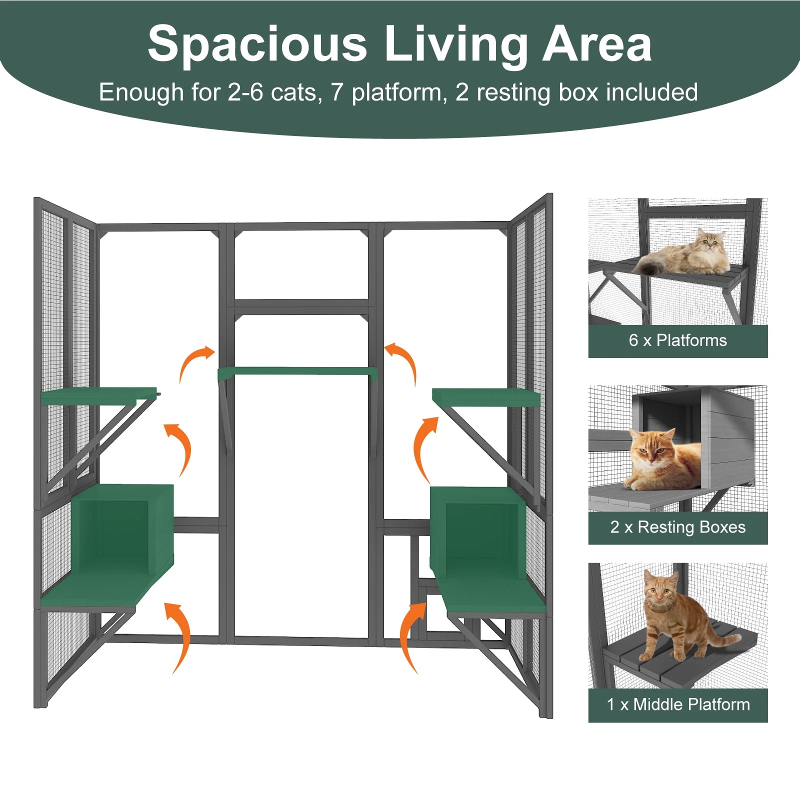 TIMHAKA 72” Catio Outdoor Cat Enclosure, Large Cat Catio for Multiple Cats, Outdoor Cats Enclosure with Waterproof Cover, Gray