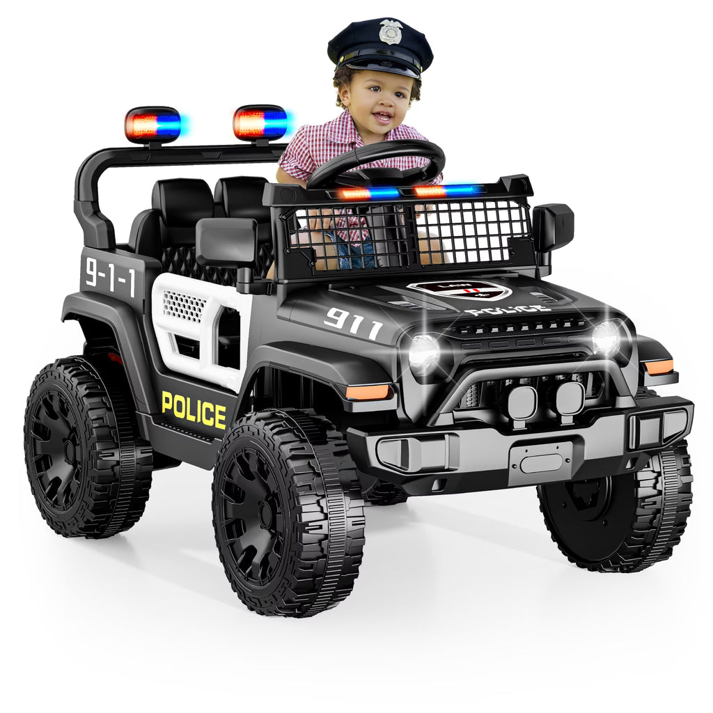 EVOKEDEN 12V Remote Control Ride On Car for Kids, Electric Toddler Police Car with Spring Suspension, LED Lights & Music