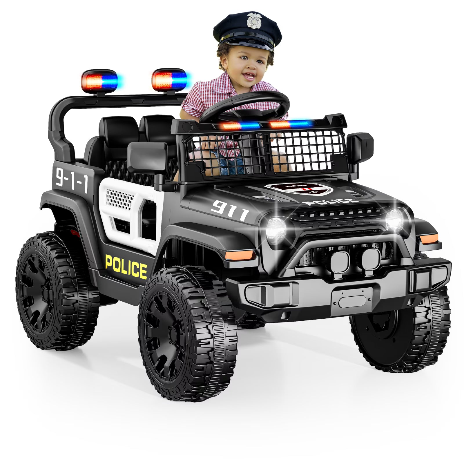 EVOKEDEN 12V Remote Control Ride On Car for Kids, Electric Toddler Police Car with Spring Suspension, LED Lights & Music