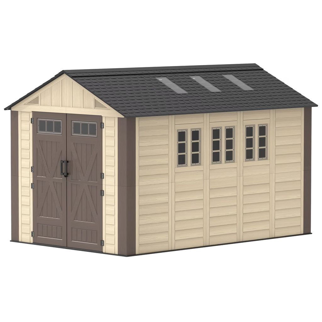 EVOKEDEN 8x12 FT Outdoor Storage Shed with Floor, Waterproof HDPE Garden Tool House with Window & Skylight for Backyard Patio Lawn Pool Mower Bike Supplies